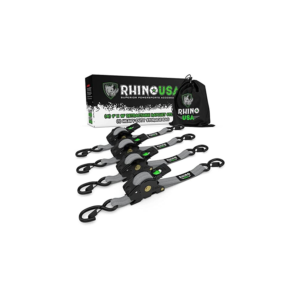Rhino Usa Retractable Ratchet Tie Down Straps (2Pk) - 1 209Lb Guarante 810109891047