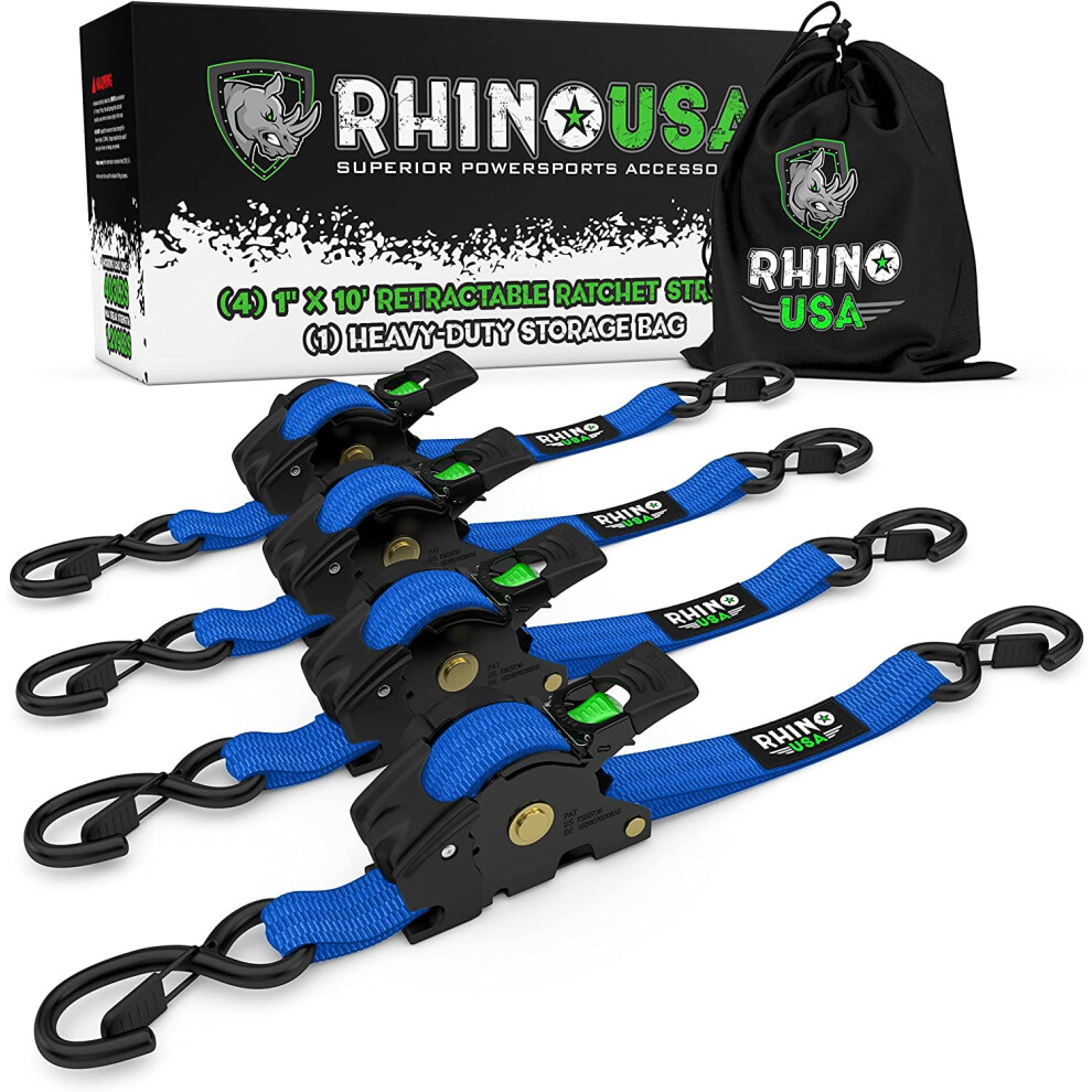 Rhino Usa Retractable Ratchet Tie Down Straps (2Pk) - 1 209Lb Guarante 810109891061