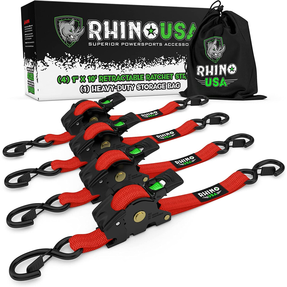 Rhino Usa Retractable Ratchet Tie Down Straps (2Pk) - 1 209Lb Guarante 810109891054