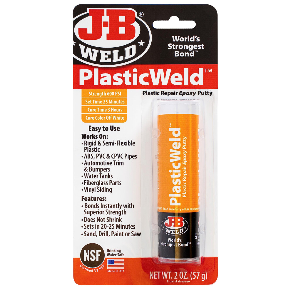 J-B Weld 8237 PlasticWeld Plastic Repair Epoxy Putty - 2 oz.