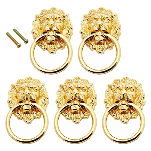 Mgoodoo 5pcs Drawer Lion Head Pull Handle Knob Dresser Cabinet Pull Ri