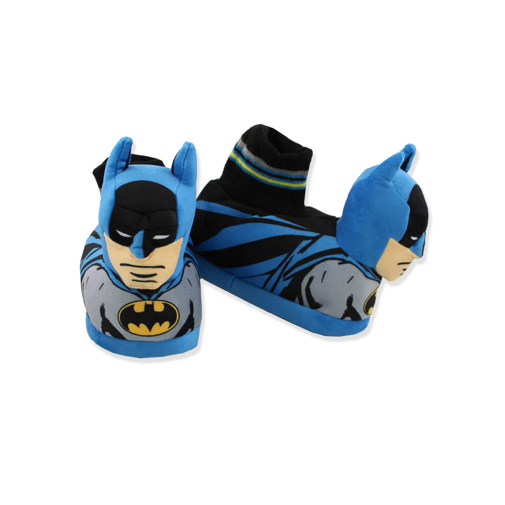 DC Comics Batman Toddler Kids Plush 3D Head Sock Top Slippers (Blue  9