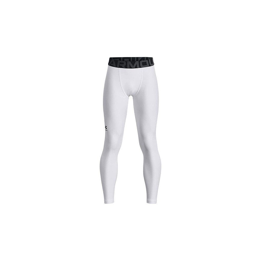 Under Armour Boys HeatGear Armour Leggings   White (100)/Black   X-Sma