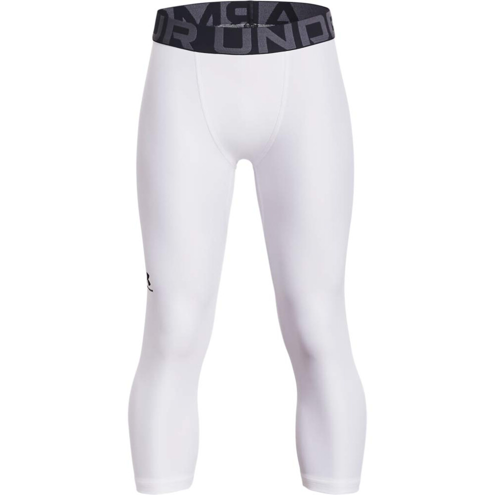 Under Armour Boys HeatGear Armour 3/4 Leggings   White (100)/Black   S