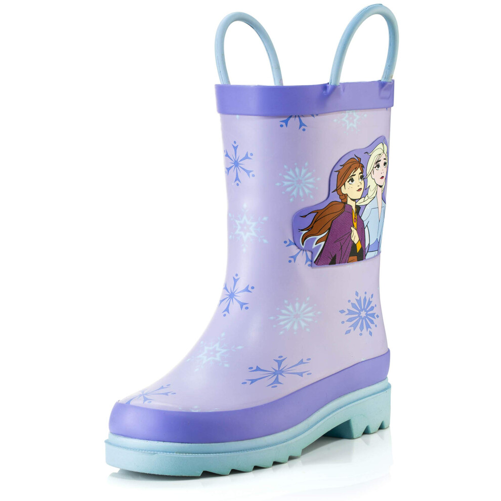 Disney Frozen 2 Girls Anna and Elsa Purple Rubber Easy-On Rain Boots -