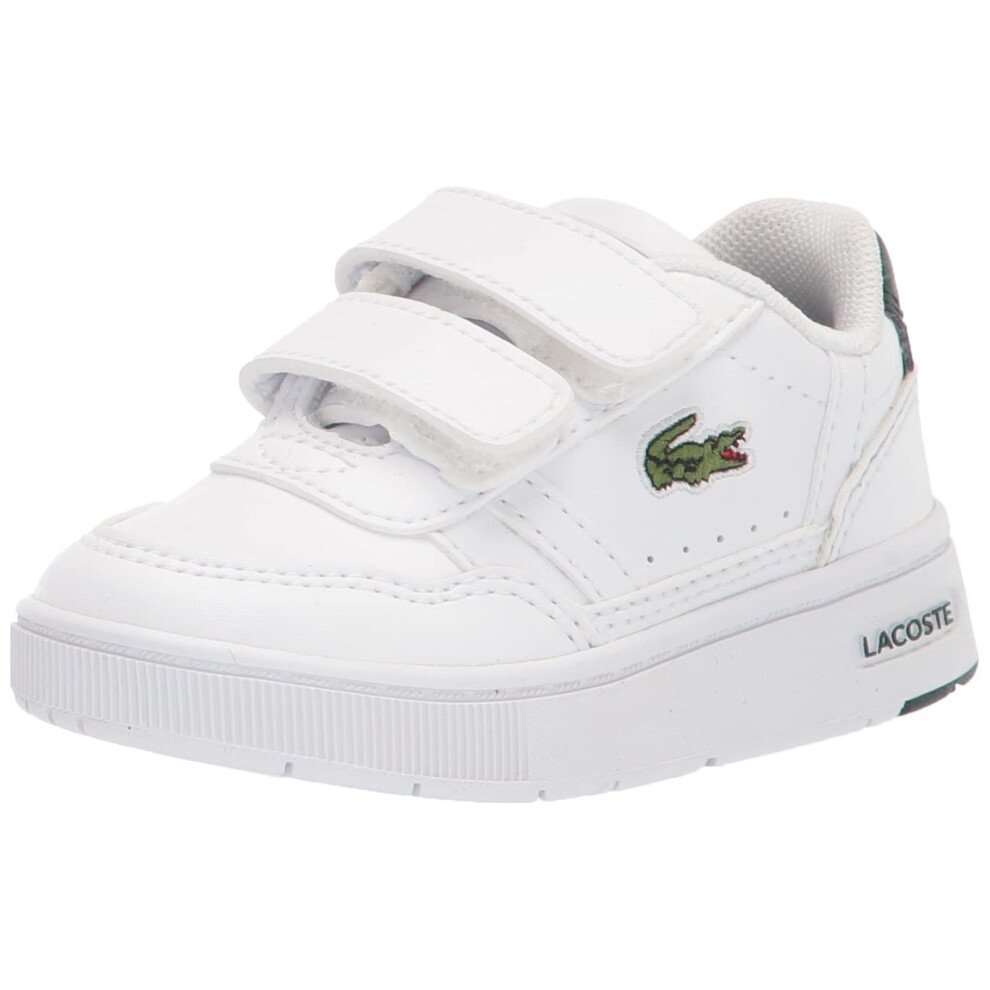 Lacoste Kids T-Clip Sneaker  WHT/DK GRN  4 US Unisex Toddler