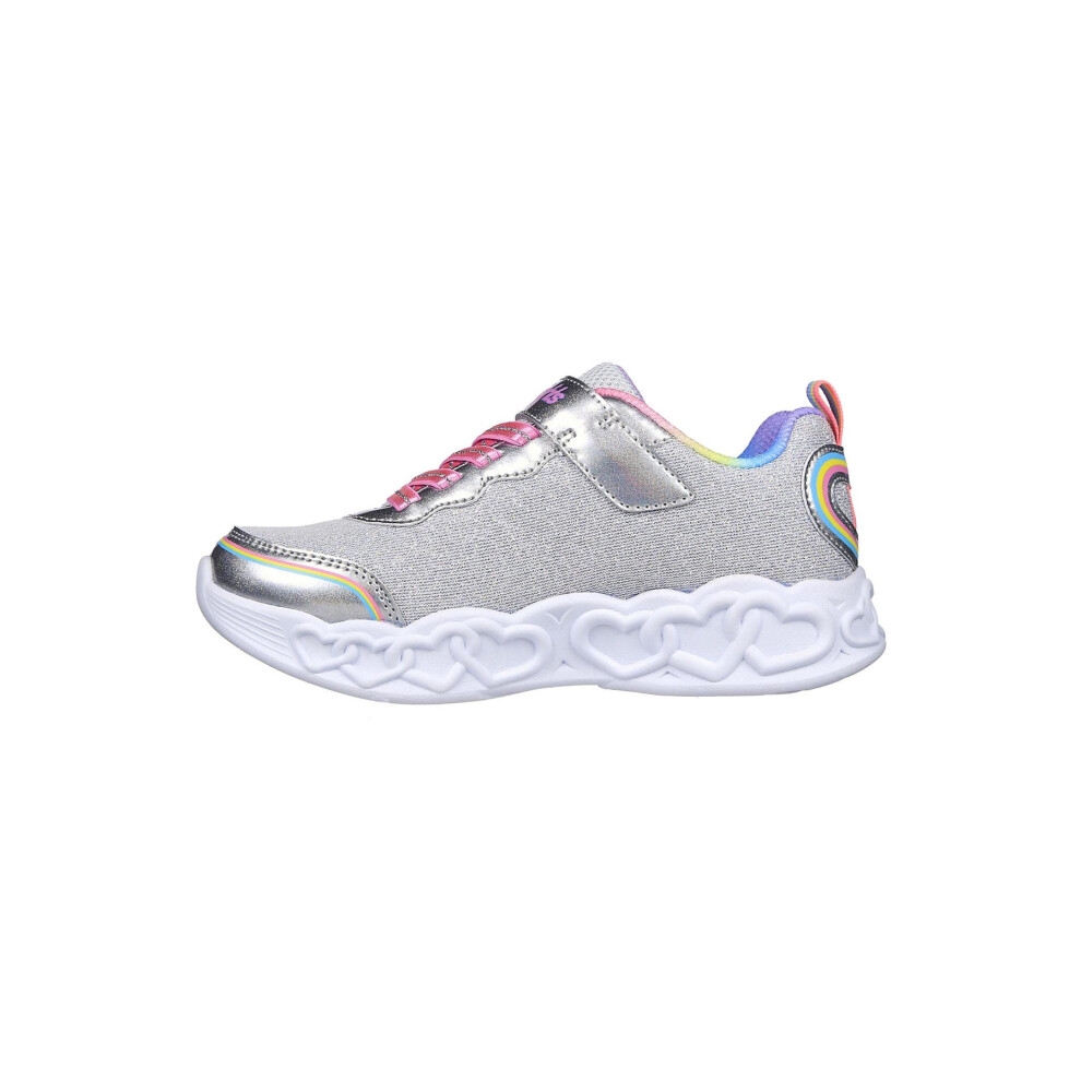 Skechers Kids Girls Infinite Heart Lights-Love Sneaker  Silver/Multi