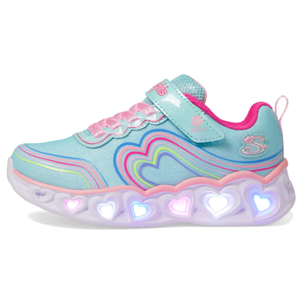 Skechers Girls Lights-Retro Hearts Sneaker  Turquoise/Multi  4 Big Kid