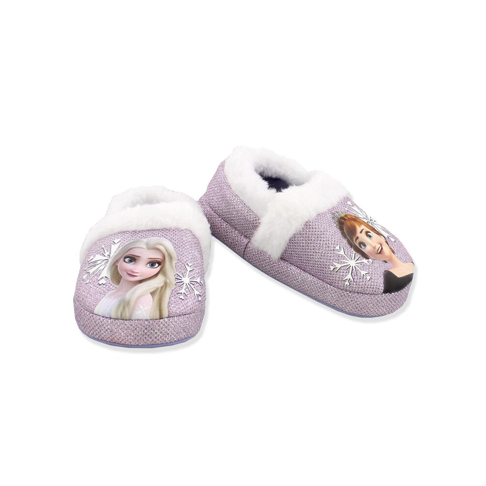 Disney Frozen 2 Elsa Anna Girls Toddler Plush A-Line Slippers (Purple