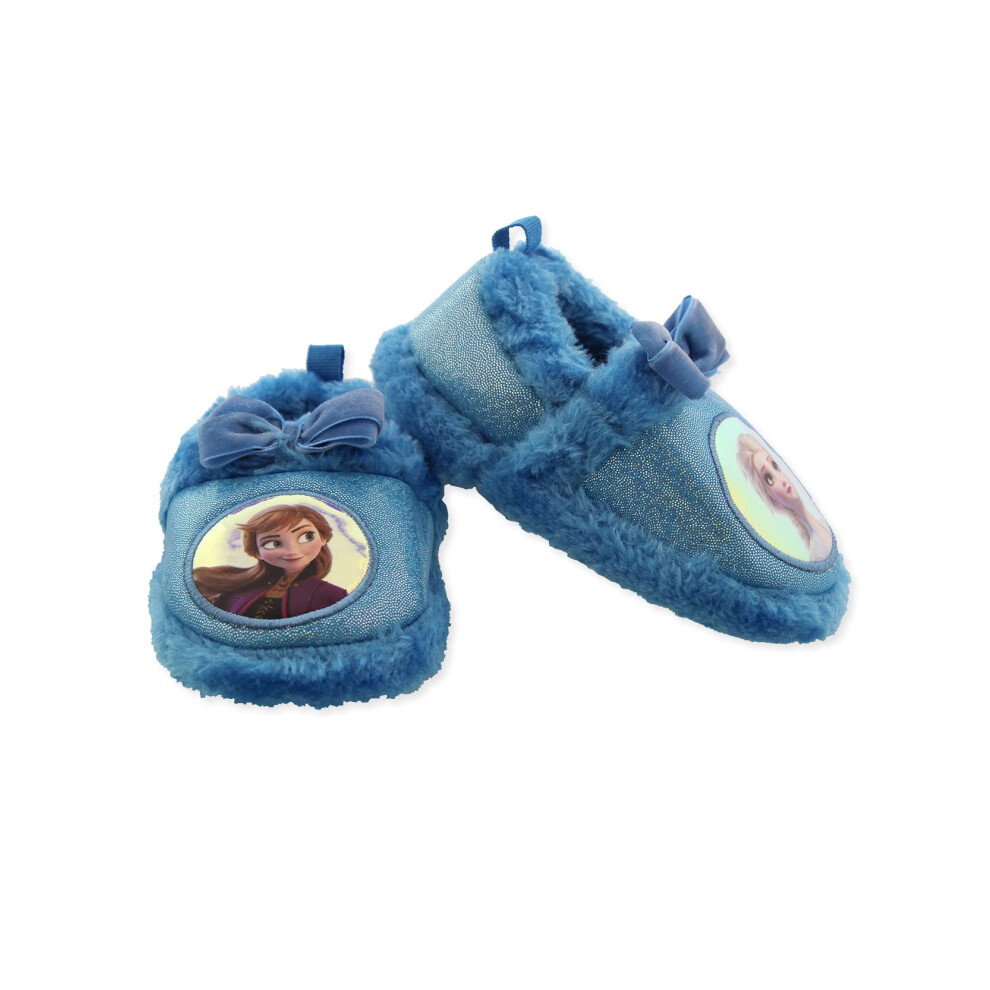 Disney Frozen 2 Elsa Anna Toddler Girls Plush A-Line Slippers (Ice Blu