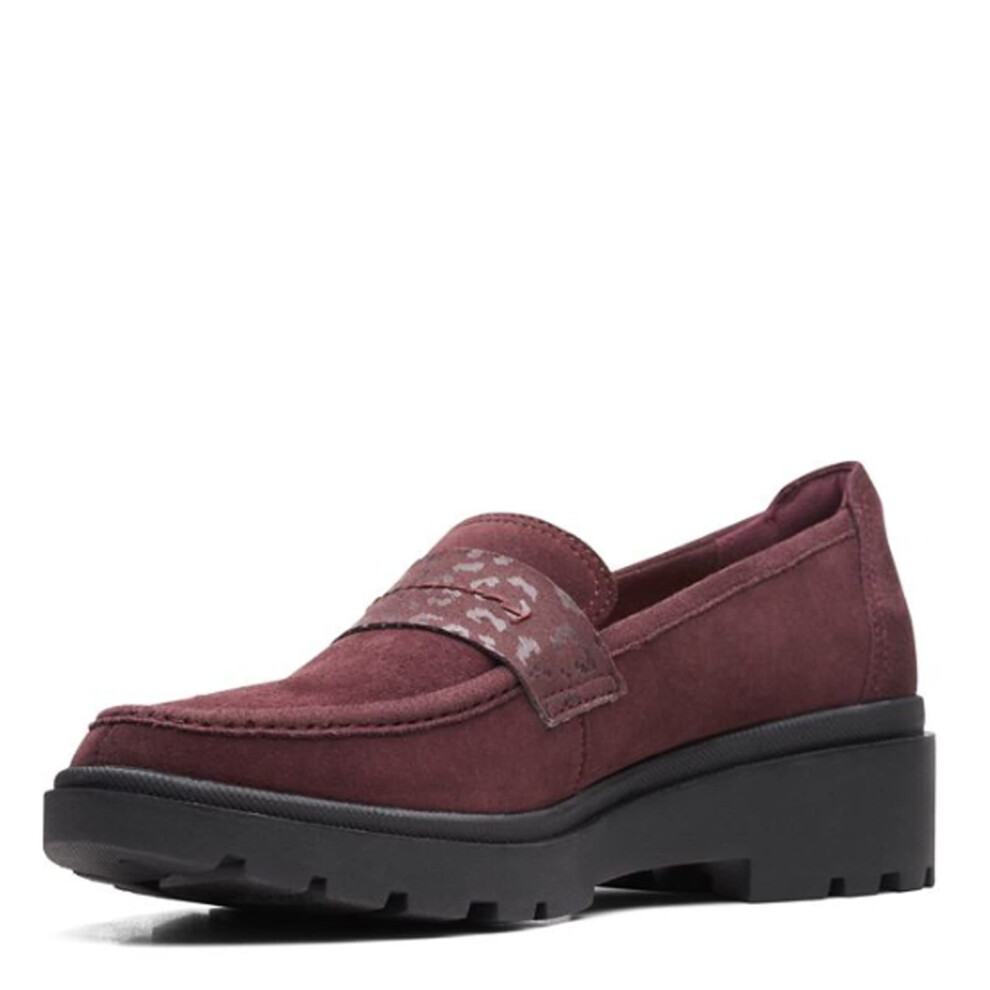 Clarks Women's Calla Ease Loafer Flat  Burgundy Suede  9.5