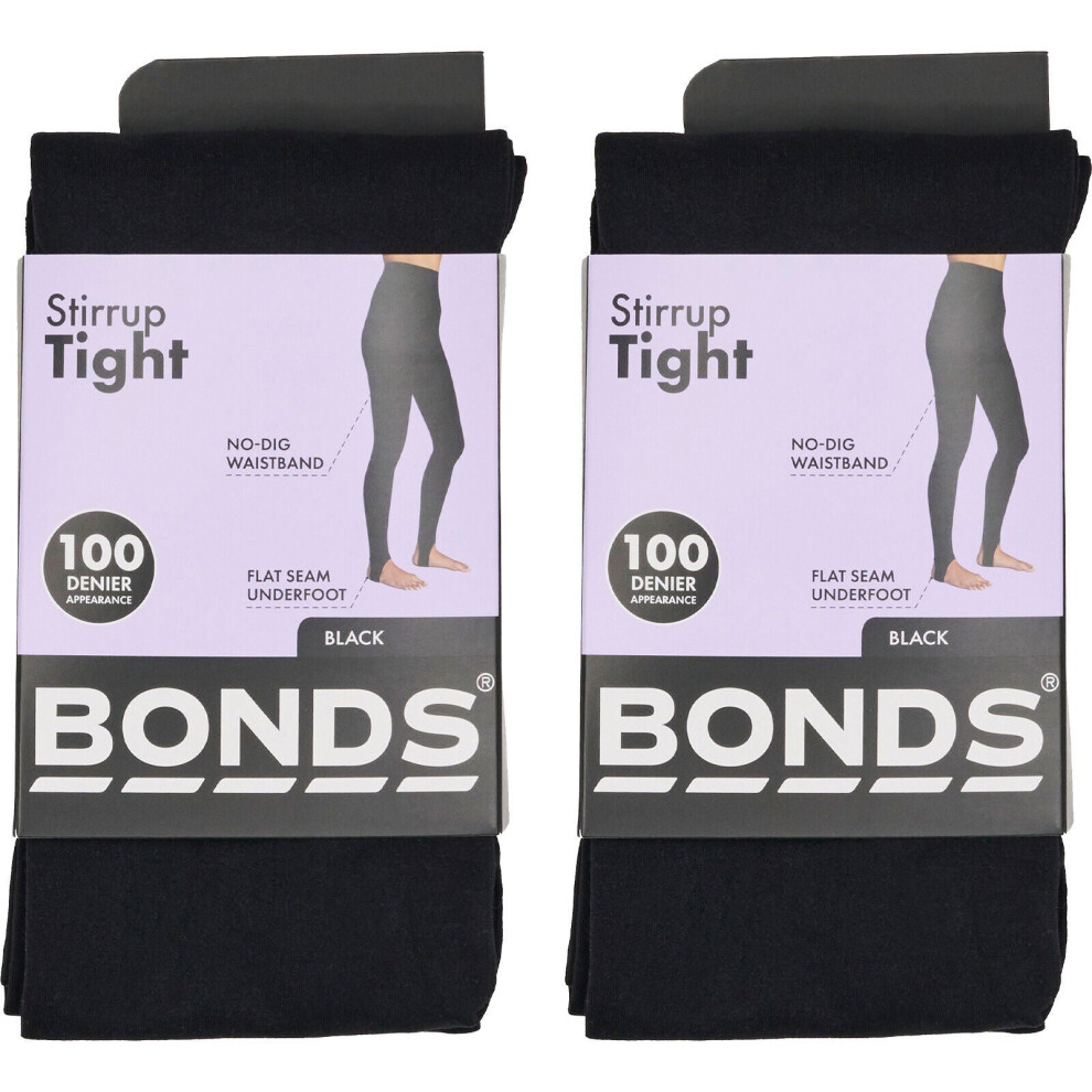 (L-XL) 2 Pack Bonds Womens Stirrup Tights Stockings Pantyhose Leggings 100 Denier Black HXKC1N Bulk