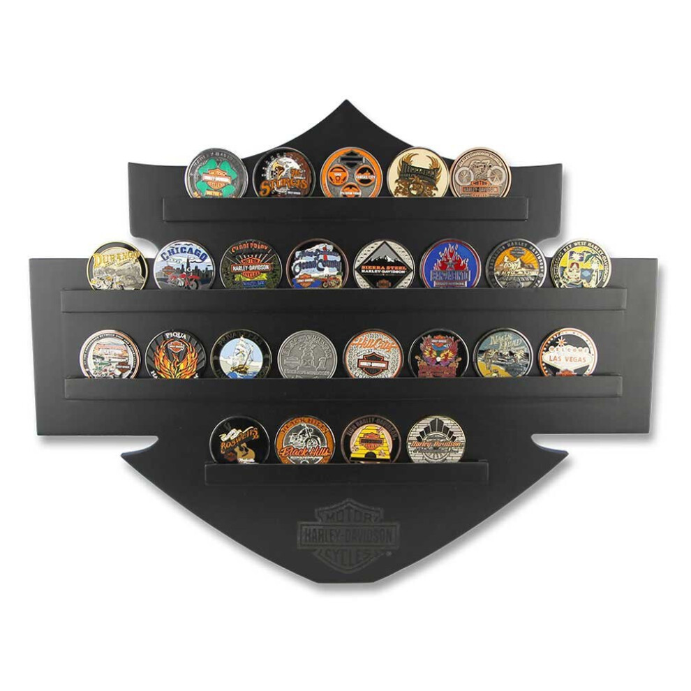 Harley-Davidson Bar & Shield Wall Coin Display  Holds 25 Coins  Black