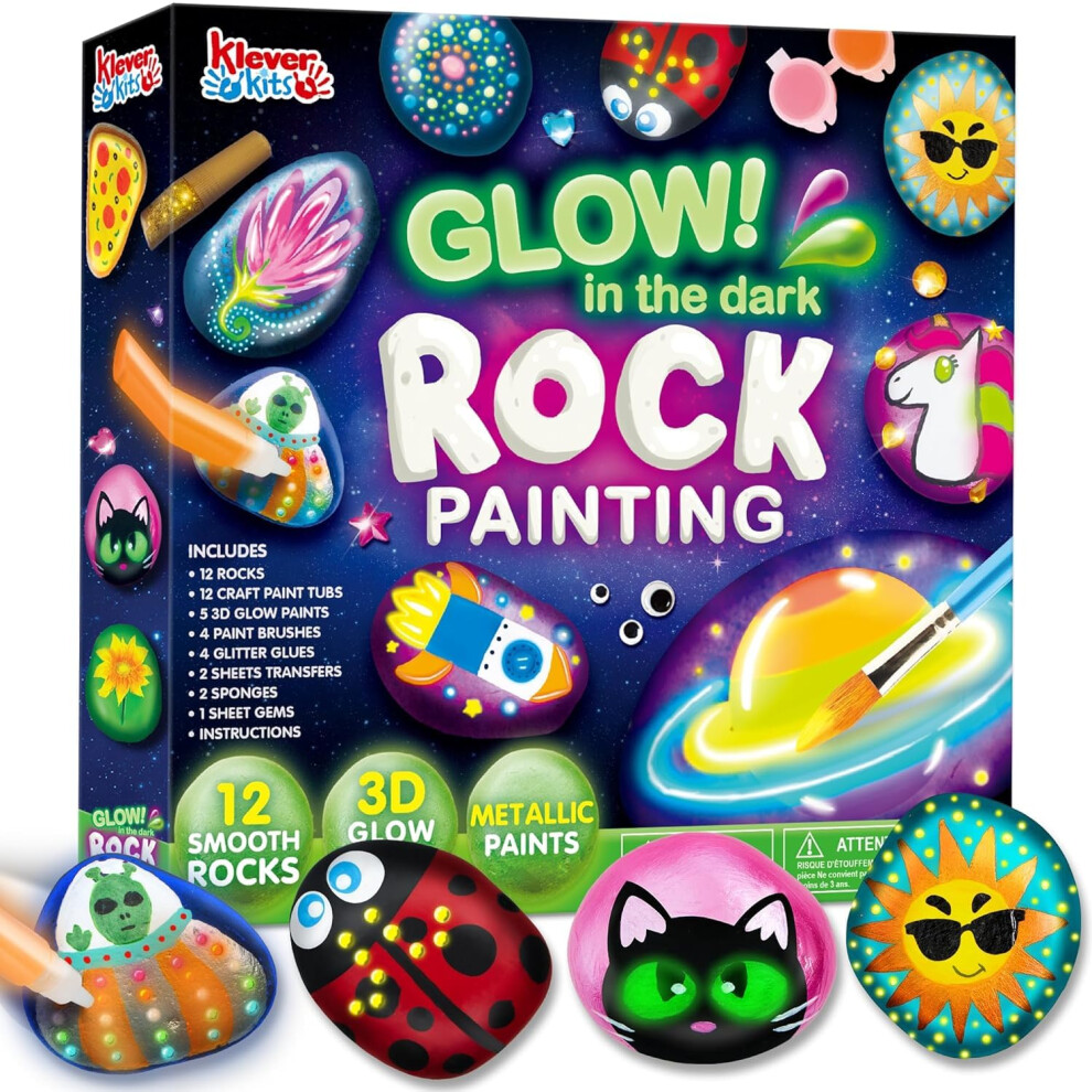 JOYIN 12 Rock Painting Kit- Glow in The Dark 43 Pcs Arts and Crafts f