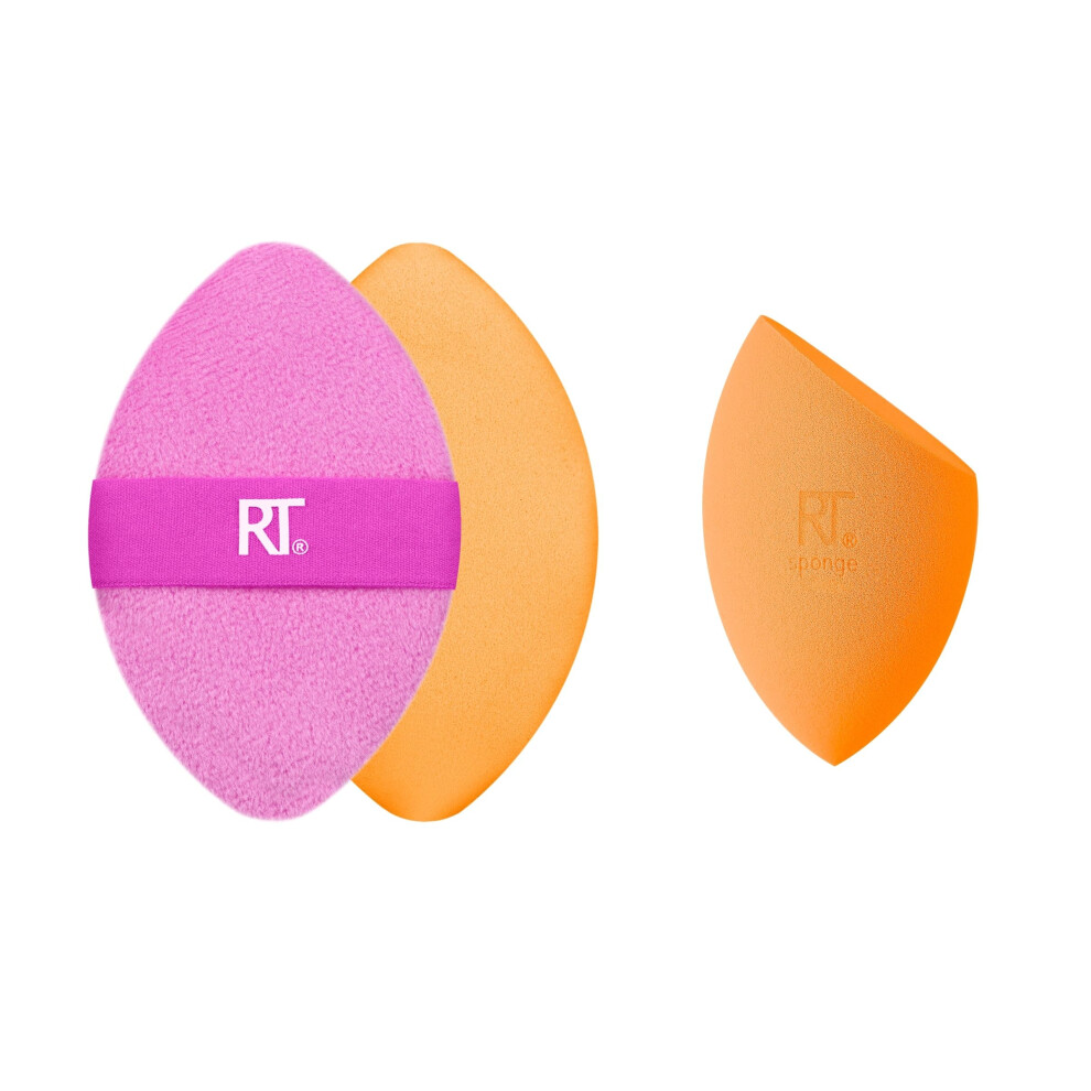 Real Techniques Miracle Complexion Sponge + Miracle 2-In-1 Powder Puff, Makeup Blending Sponge & Dual-Sided Powder Puff, For Liquids, Creams, & Powder