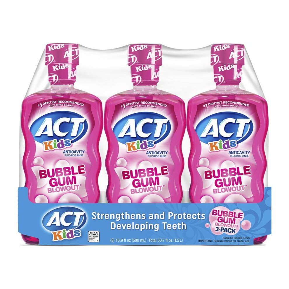 ACT Kids Bubblegum Blowout Anti-Cavity Rinse  3 ct./16.9 Oz.Net Wt 50.