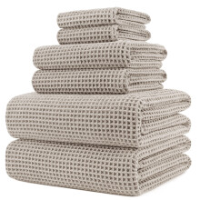 POLYTE    bergr      e 60 x 30 Zoll. Schnelltrocknendes, fusselfreies Mikrofaser-Badetuch-Set, 6-teilig (Beige Waffelgewebe)