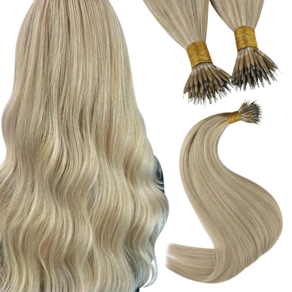 Youngsee Unisex Nano Beads Hair Extensions Blonde Nano Hair Extensions Human Hair Warm Ash Blonde Highlights Bleach Blonde Nano Ring Human Hair Extensions Bl