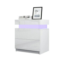 TUKAILAi Modern Nightstand with LED Light 2 Drawers High Gloss Chest