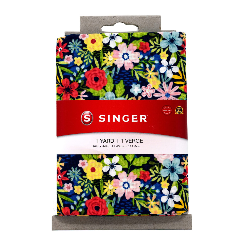 Singer Print Fabric  100% Cotton  1 Yard Precut  Floral Navy