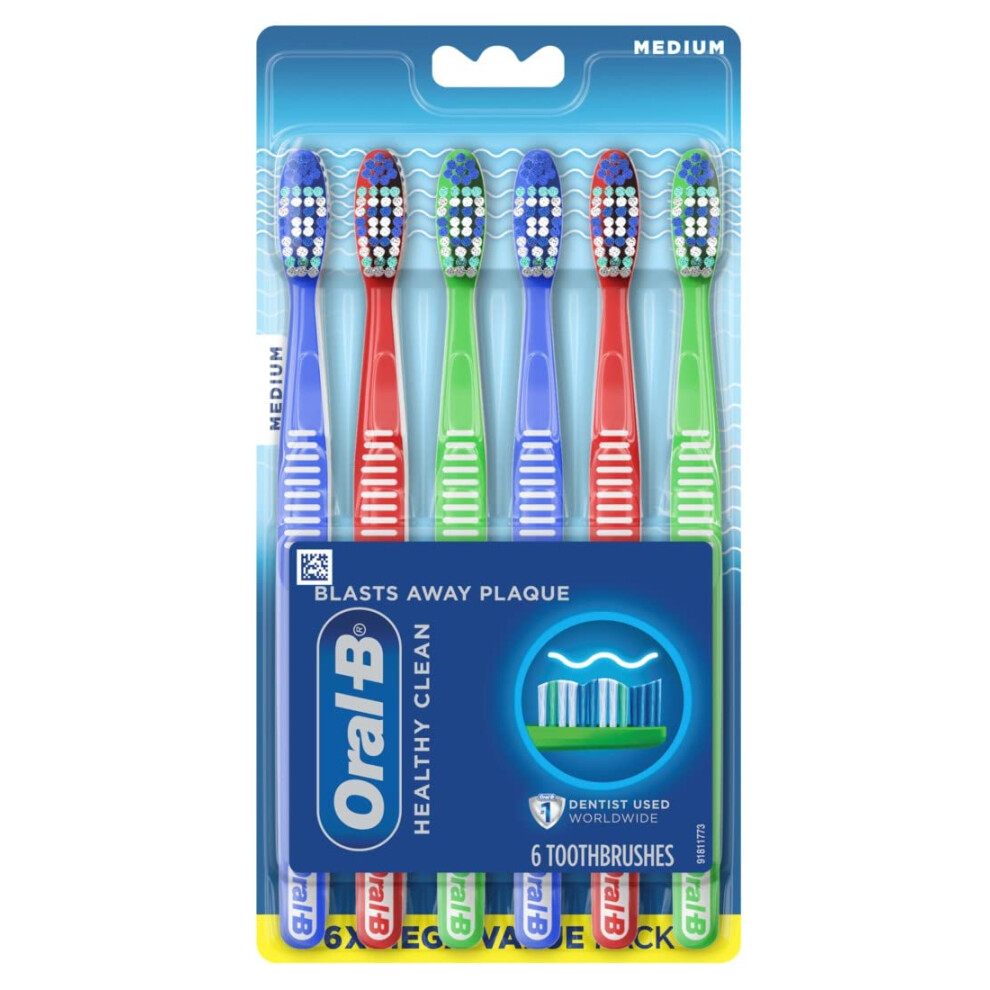 Oral-B Healthy Clean Toothbrushes  Medium Bristles  6 Count (Assorted