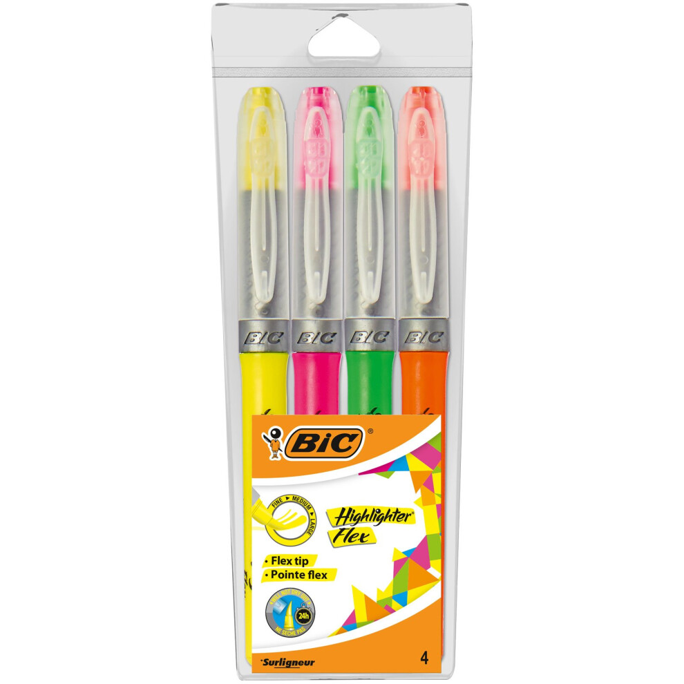 BIC Highlighters Flex - Assorted Fluorescent Colours  Pack of 4