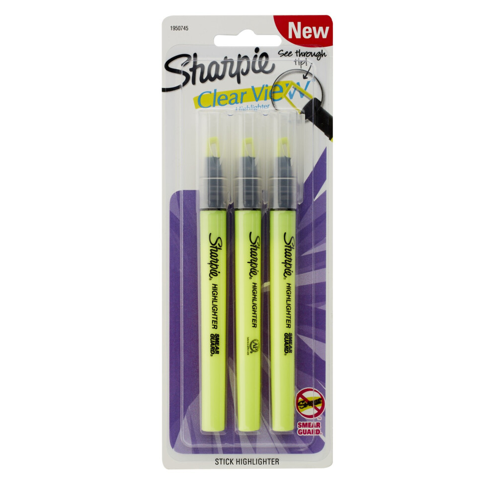 SHARPIE Clear View Highlighter Stick  Yellow  3/Pack (1950745)