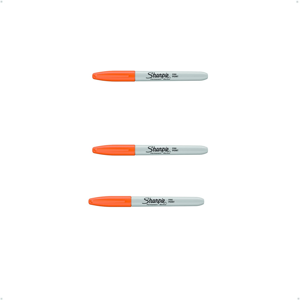 Sharpie Permanent Marker  Fine Point  Orange  Pack of 3