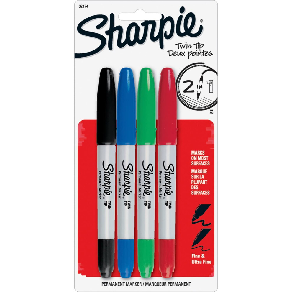 Sharpie 32174PP Twin Tip Permanent Marker Fine/Ultra Fine Point 4/ST A