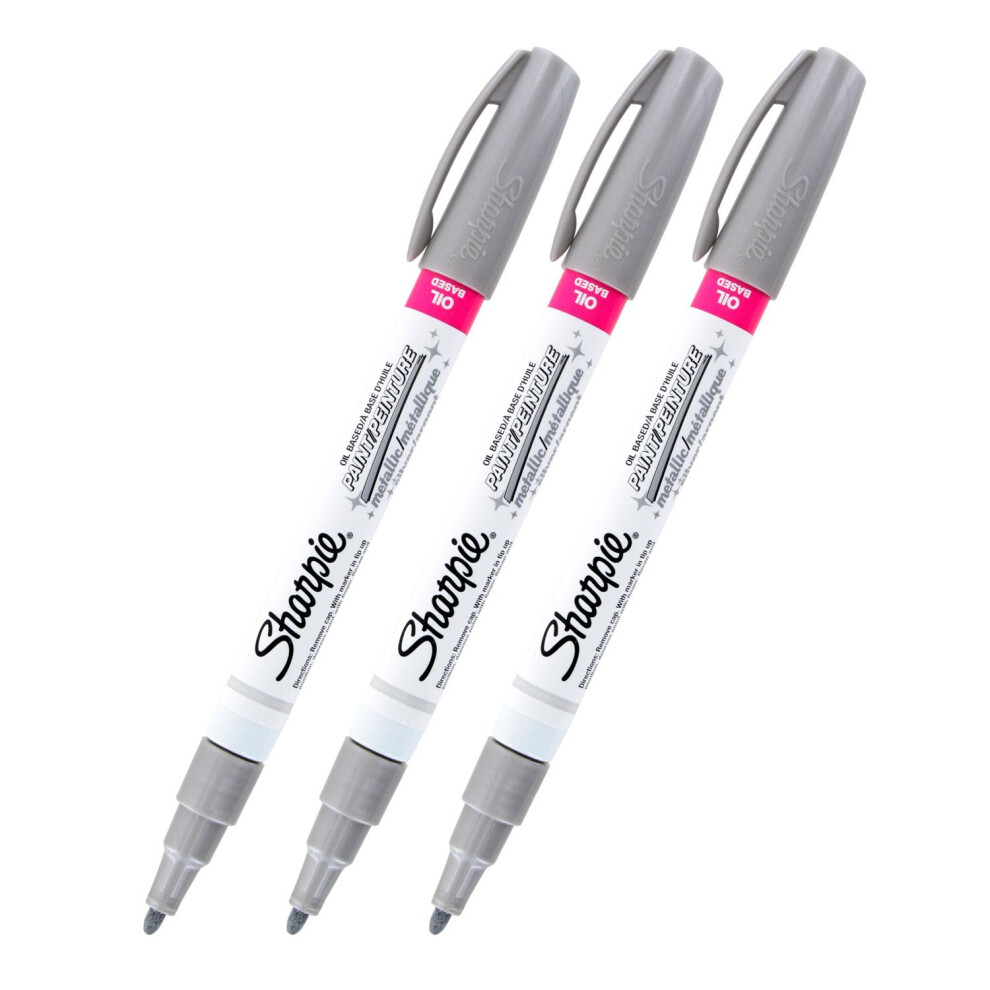 Sharpie Oil-Based Paint Marker  Fine Point  Pack of 3 (Silver)