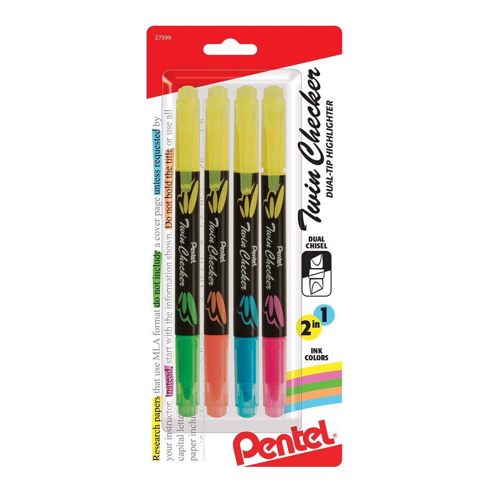 Pentel Twin checker Dual-Tip Highlighter  Chisel Tip  Assorted Colors