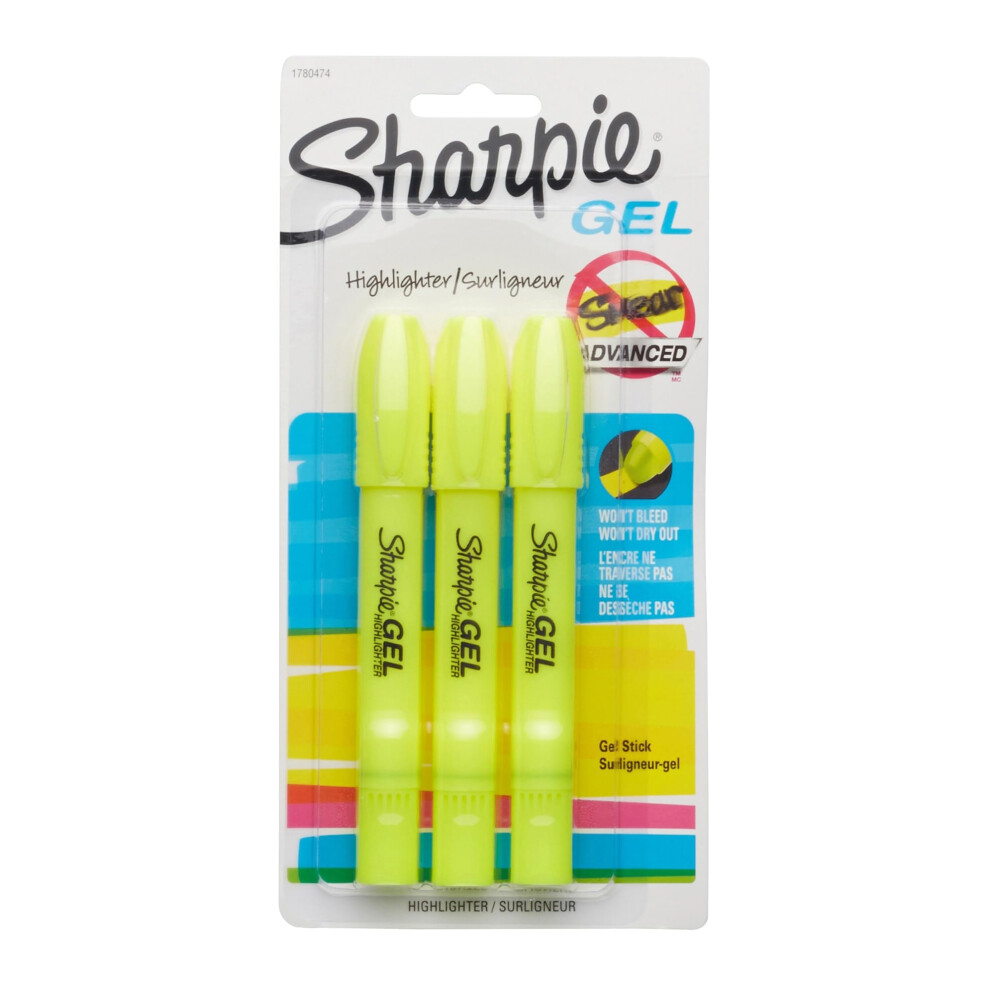 Sharpie Accent Gel Highlighters  Yellow  Pack of 3