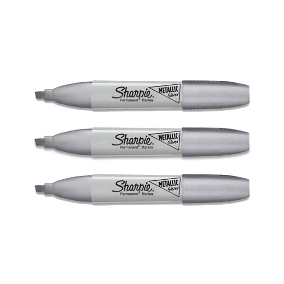 Sharpie Metallic Permanent Markers  Chisel Tip  Silver  3 Count