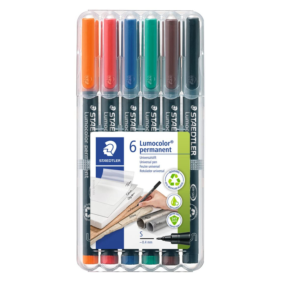 STAEDTLER 313 WP6 Lumocolor Universal Permanent Superfine Pens - Assor