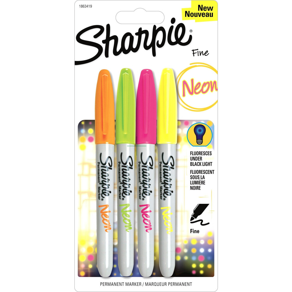 Sharpie Fine Neon Permanent Marker - Neon Colours  Pack of 4