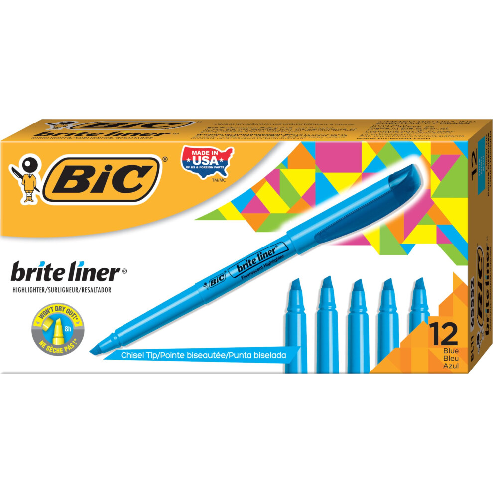 BIC Brite Liner Highlighters  Chisel Tip  12-Count Pack of Blue Highli