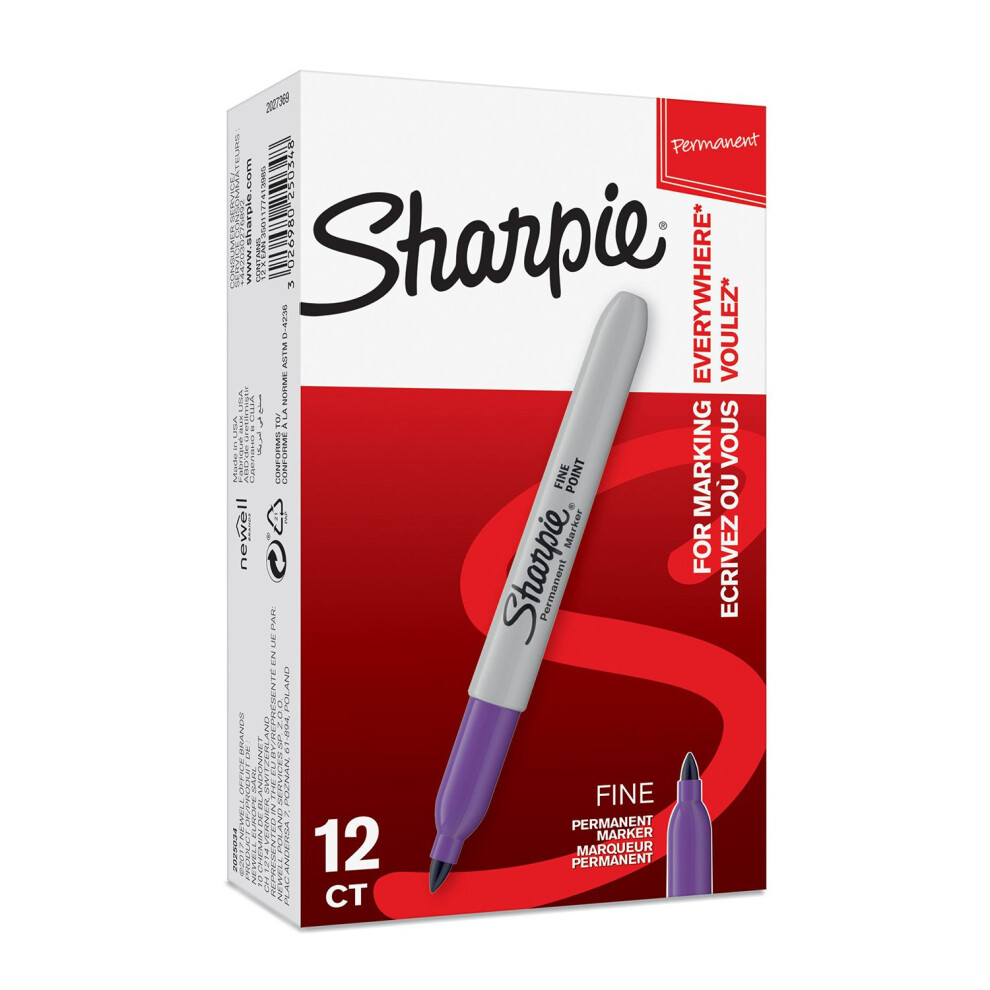 Sharpie Permanent Markers  Fine Point  Purple  Box of 12