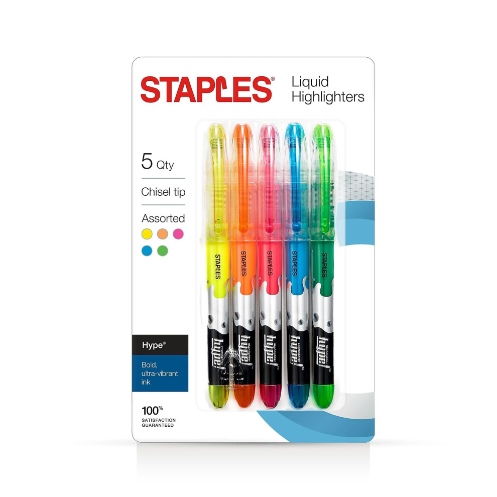 Staples Hype! Liquid Highlighters  Assorted  5/Pack