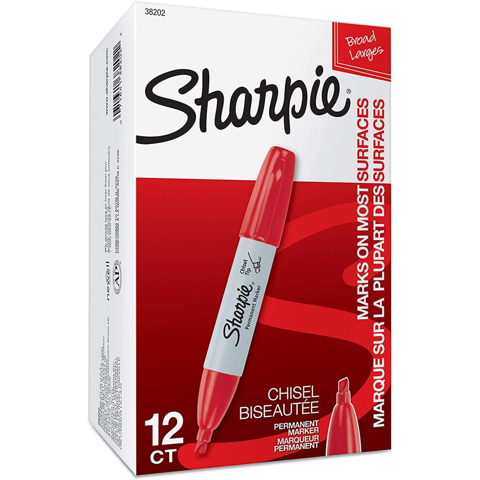 Sharpie Permanent Markers  Chisel Tip  Red  1 Pack of 12