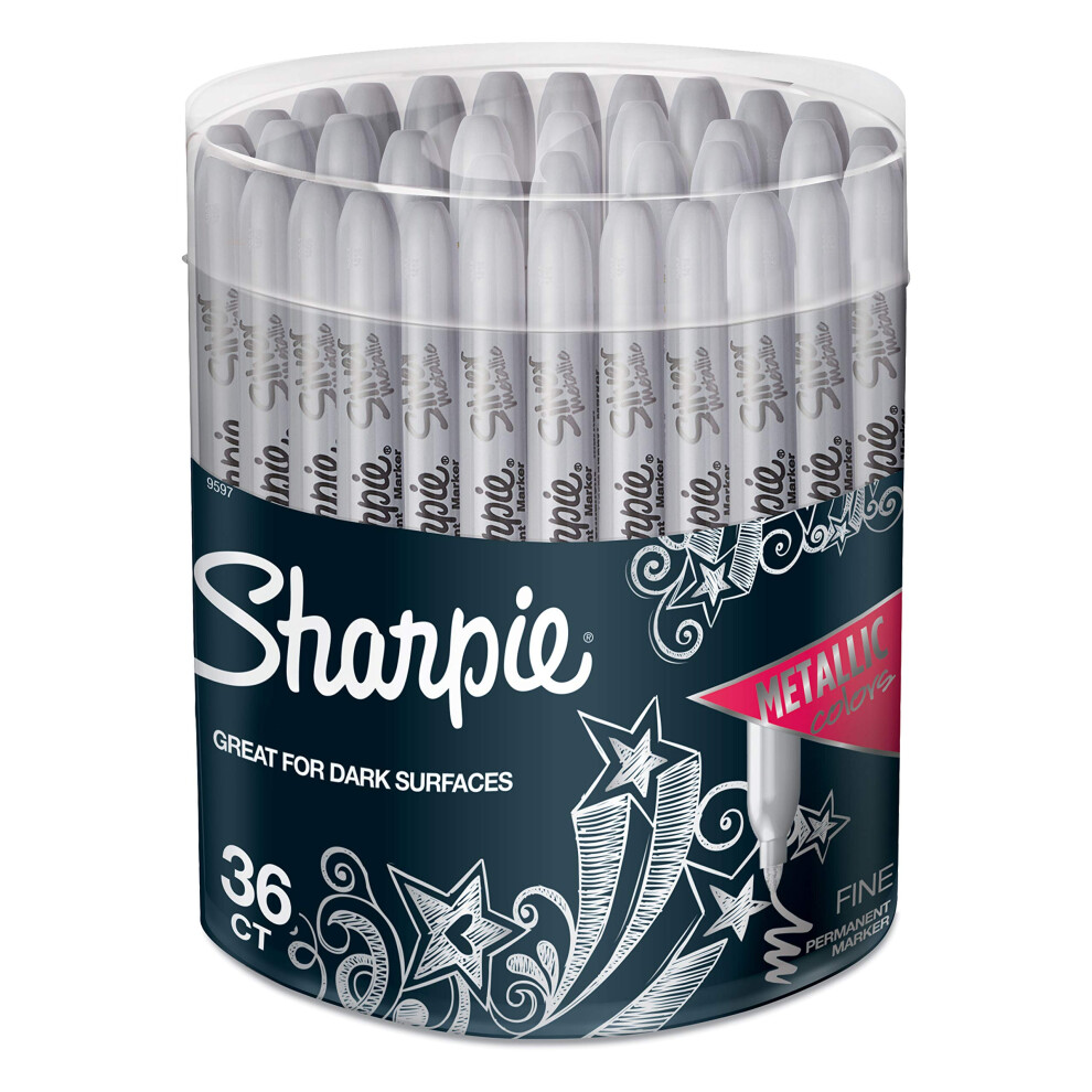 SHARPIE Metallic Permanent Markers  Fine Point  Silver  36 Pack