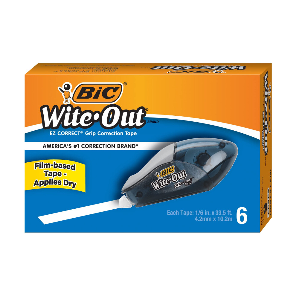 BIC Wite-Out Brand EZ Correct Grip Correction Tape  White  6-Count