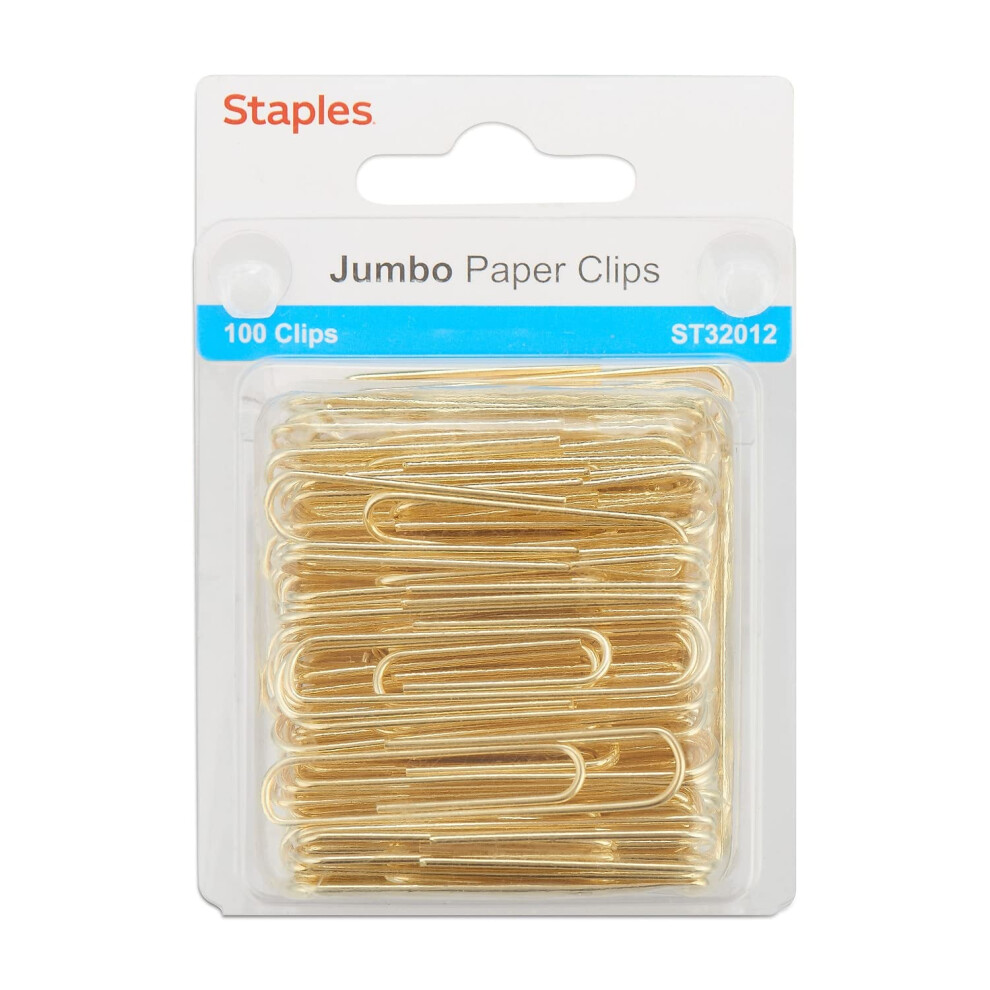 Staples 480112 Jumbo Gold Paper Clips Smooth 100/Pack (32012)