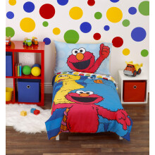 Sesame Street Best Friends Blue  Red  Yellow 4 Piece Toddler Bed Set -