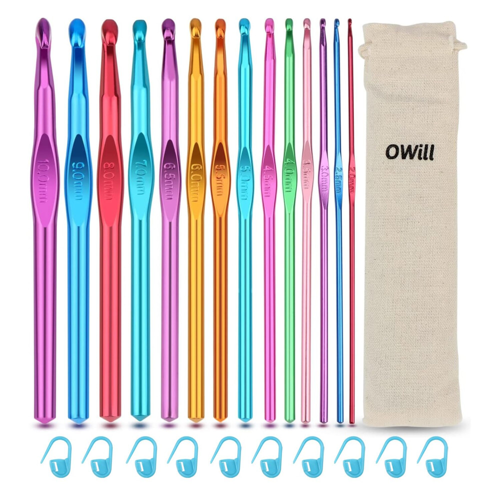 OWill 24 PCS Crochet Hooks High Quality Coloured Aluminium Crochet Nee