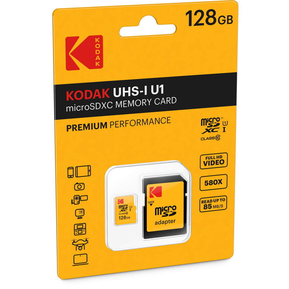 KODAK 128GB Class 10 UHS-I U1 MicroSDXC Card with Adapter 10x Write Sp