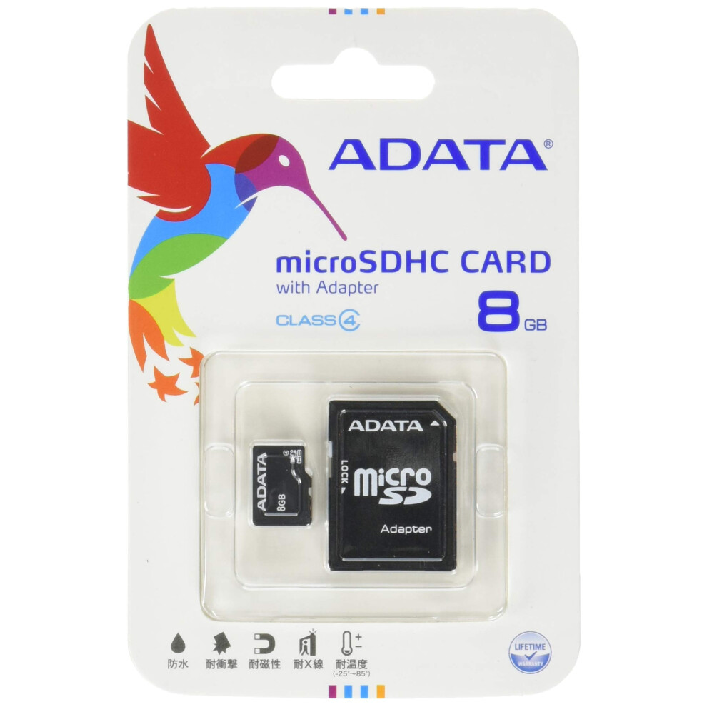 ADATA 8GB microSDHC Class 4 Memory Card with Adapter (AUSDH8GCL4-RA1)