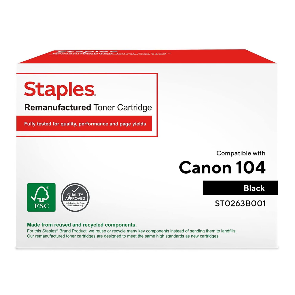 STAPLES Remanufactured Toner Cartridge Replacement for Canon 104 (Blac