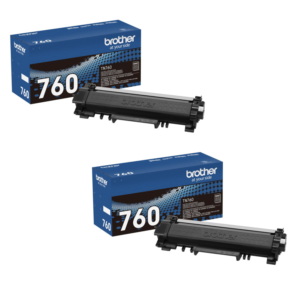 Brother Genuine TN760 2-Pack High Yield Black Toner Cartridge with app