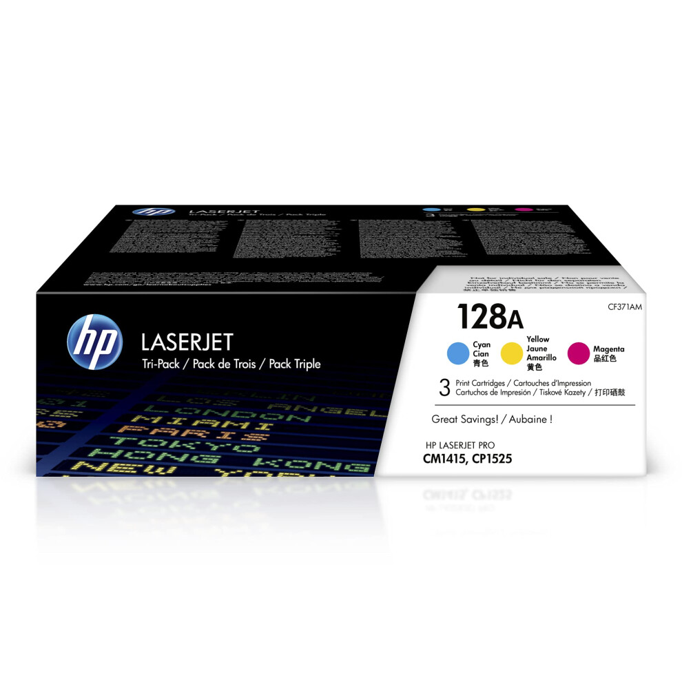 HP 128A Cyan  Magenta  Yellow Toner Cartridges (3-pack) | Works with H