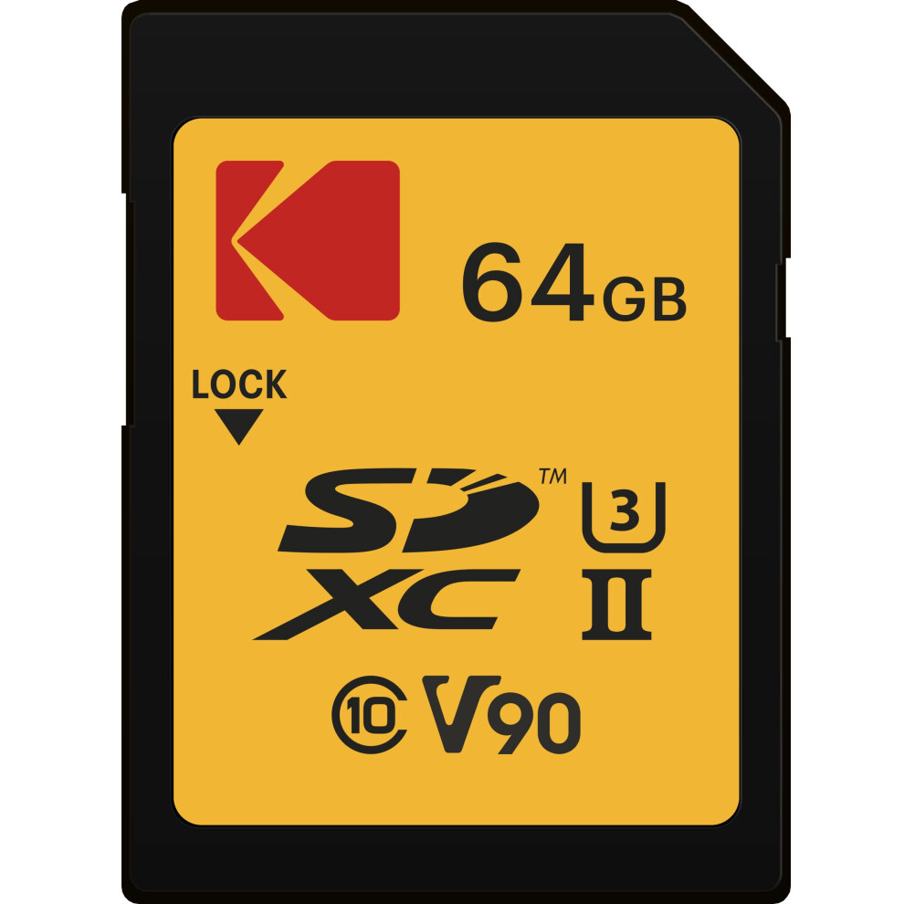 Kodak 64GB UHS-II U3 V90 Ultra Pro SDXC Memory Card - Up to 300MB/s Re